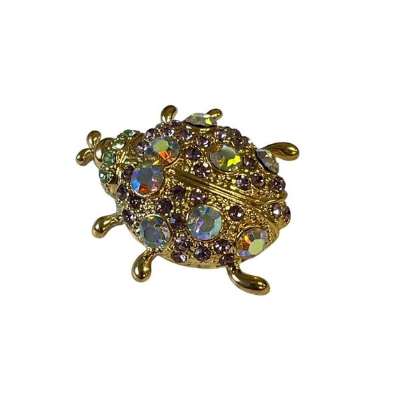 Vintage Gold-Tone Ladybug Brooch With Purple Iridescent Rhinestones - Picture 1 of 4